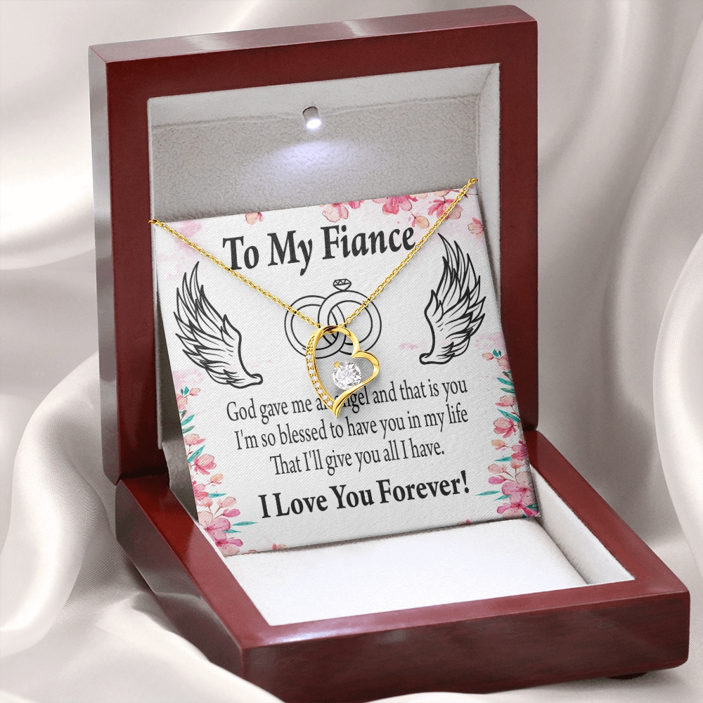To My Fiancee God Gave Me an Angel Forever Necklace w Message Card-Express Your Love Gifts
