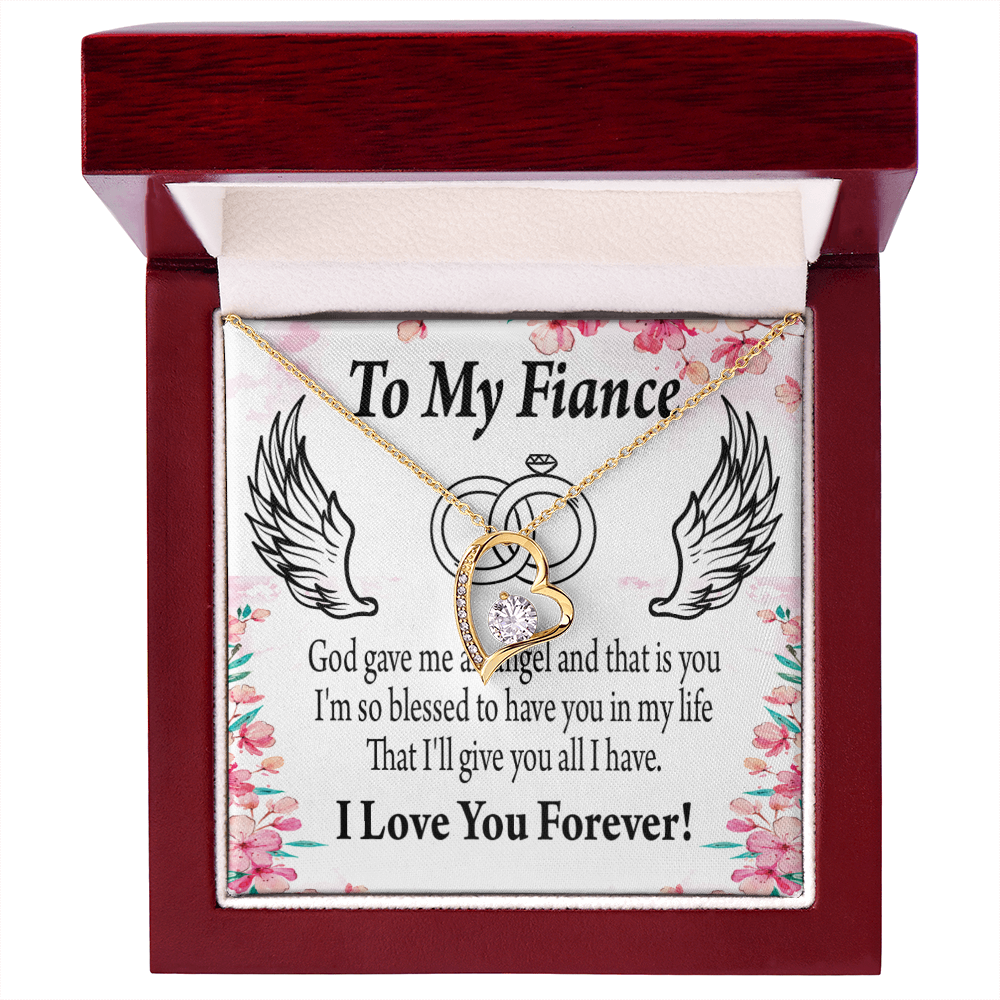 To My Fiancee God Gave Me an Angel Forever Necklace w Message Card-Express Your Love Gifts