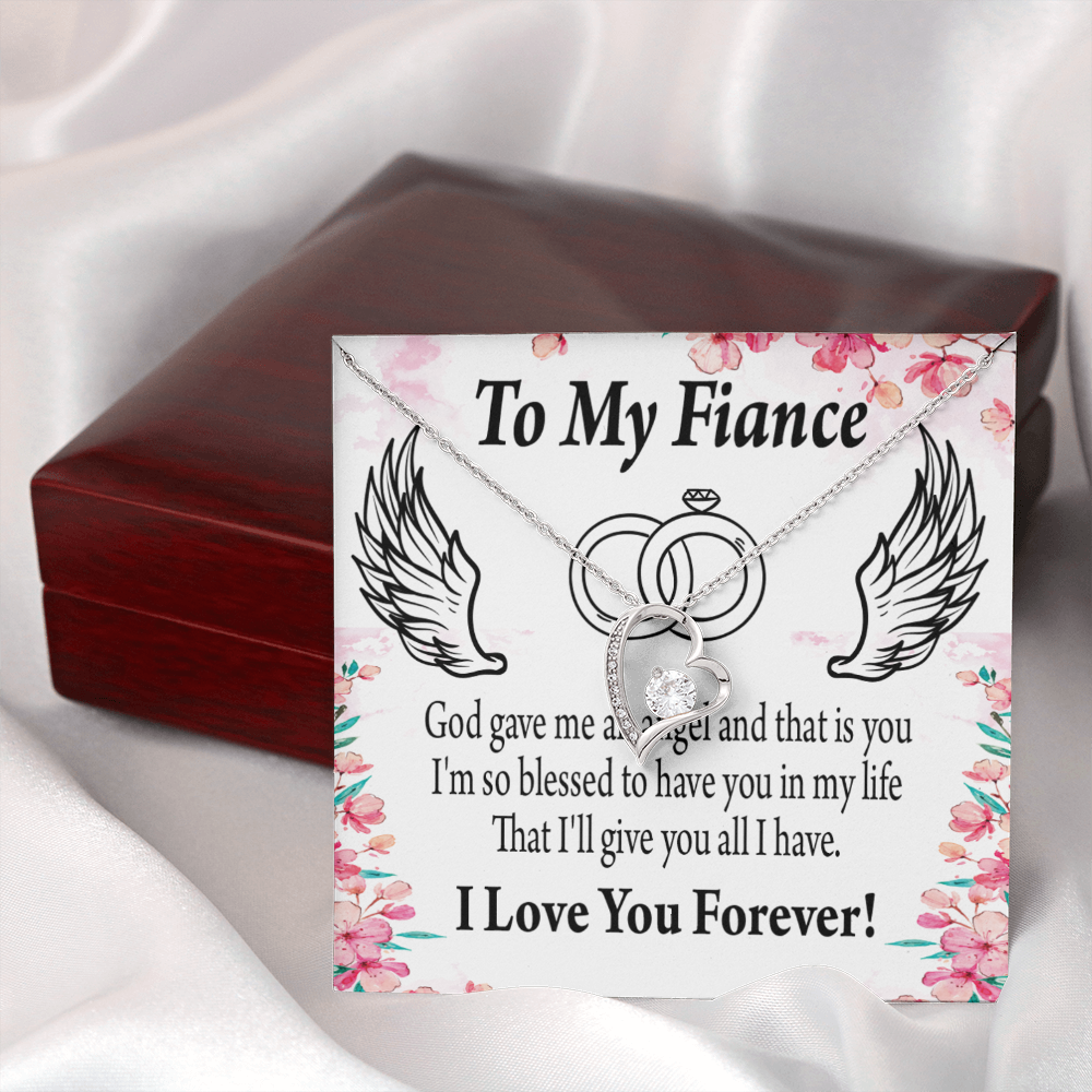 To My Fiancee God Gave Me an Angel Forever Necklace w Message Card-Express Your Love Gifts