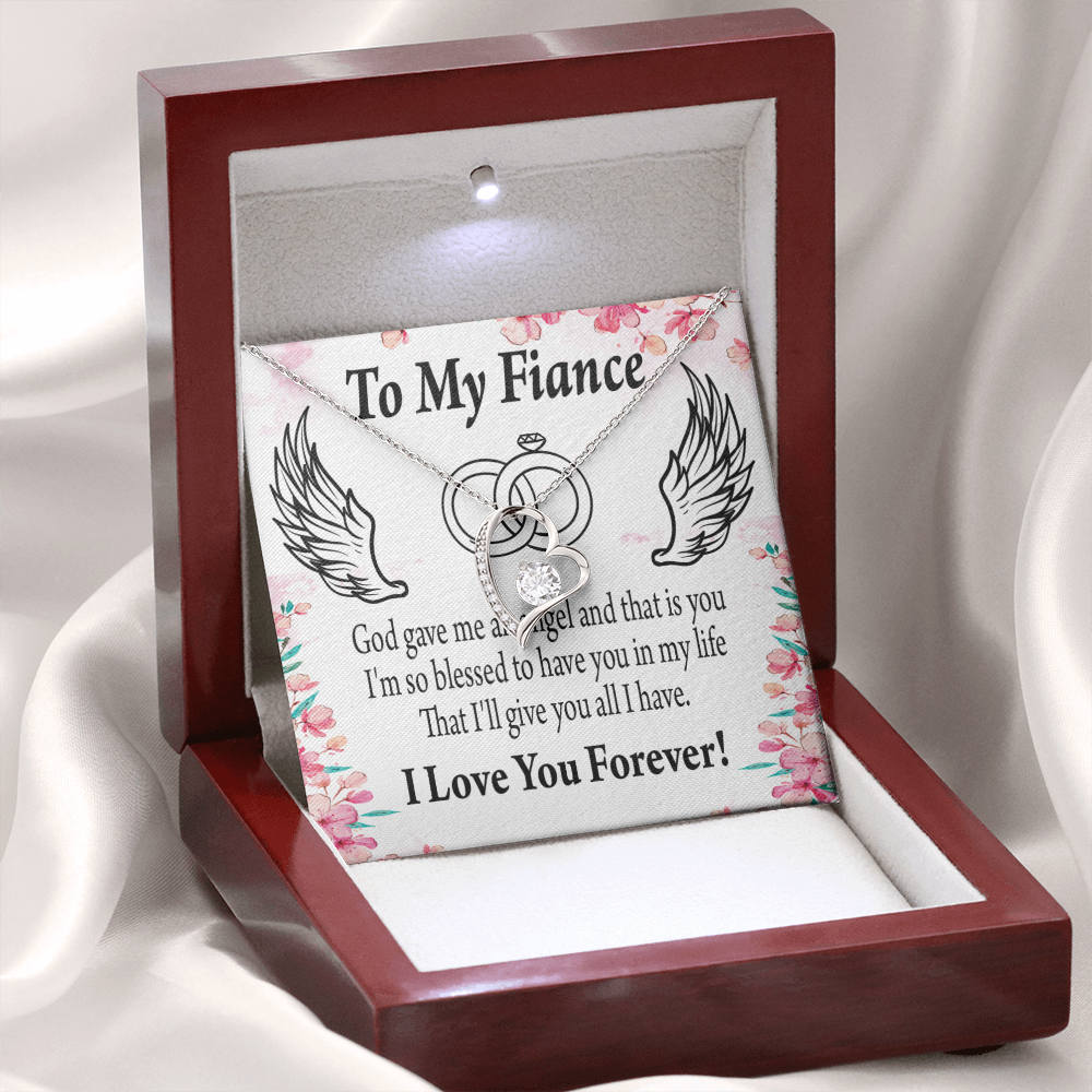 To My Fiancee God Gave Me an Angel Forever Necklace w Message Card-Express Your Love Gifts