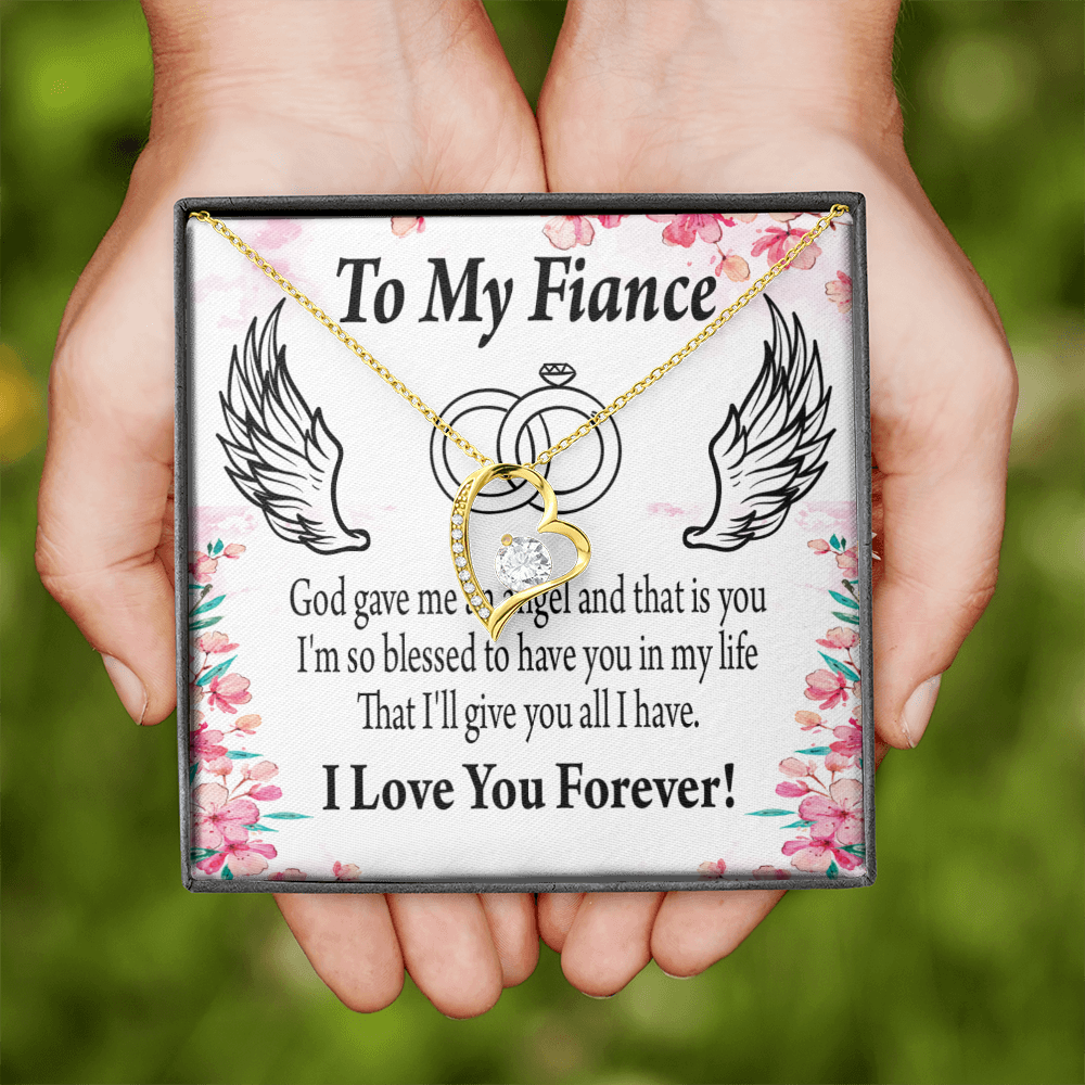 To My Fiancee God Gave Me an Angel Forever Necklace w Message Card-Express Your Love Gifts