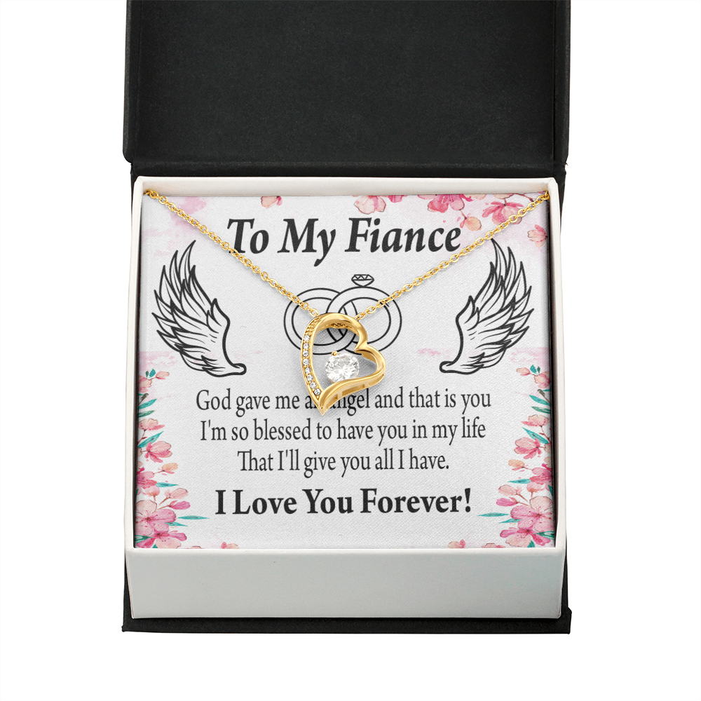 To My Fiancee God Gave Me an Angel Forever Necklace w Message Card-Express Your Love Gifts