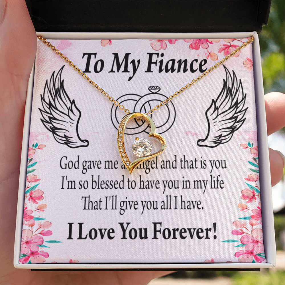 To My Fiancee God Gave Me an Angel Forever Necklace w Message Card-Express Your Love Gifts