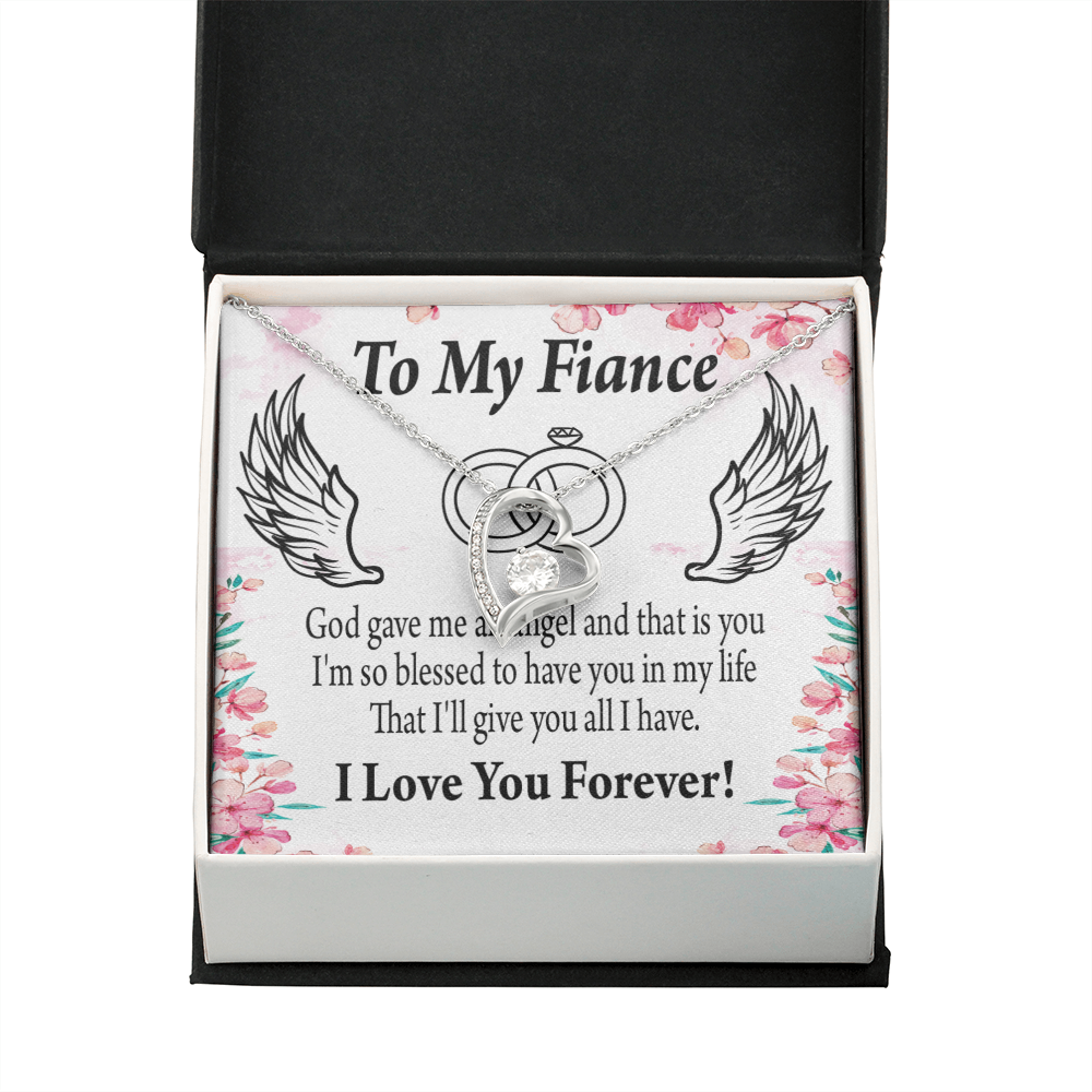 To My Fiancee God Gave Me an Angel Forever Necklace w Message Card-Express Your Love Gifts