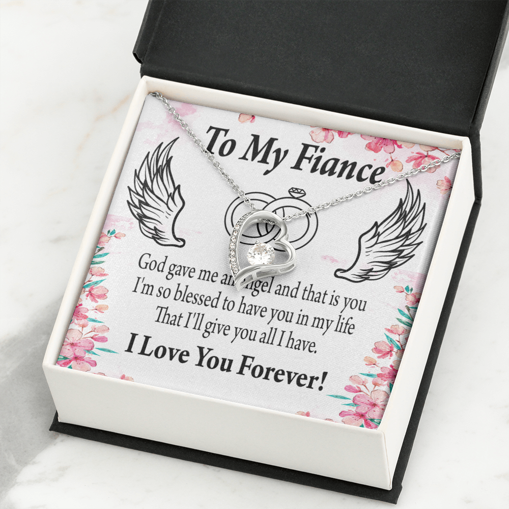 To My Fiancee God Gave Me an Angel Forever Necklace w Message Card-Express Your Love Gifts