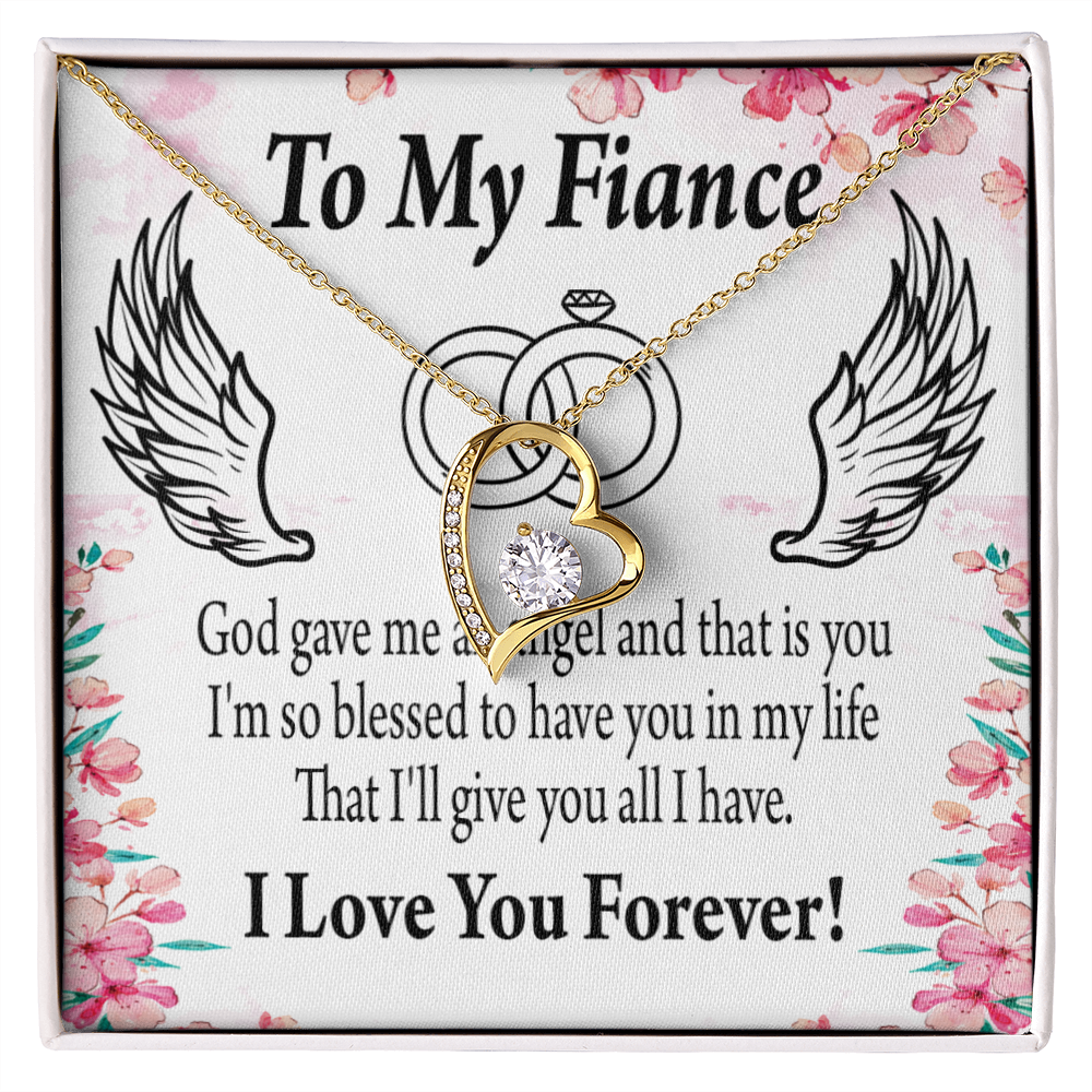 To My Fiancee God Gave Me an Angel Forever Necklace w Message Card-Express Your Love Gifts