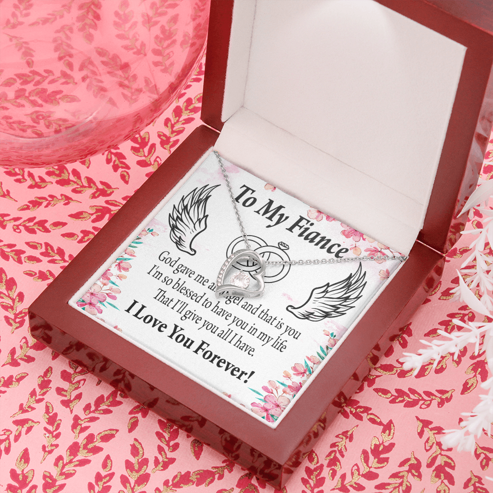 To My Fiancee God Gave Me an Angel Forever Necklace w Message Card-Express Your Love Gifts