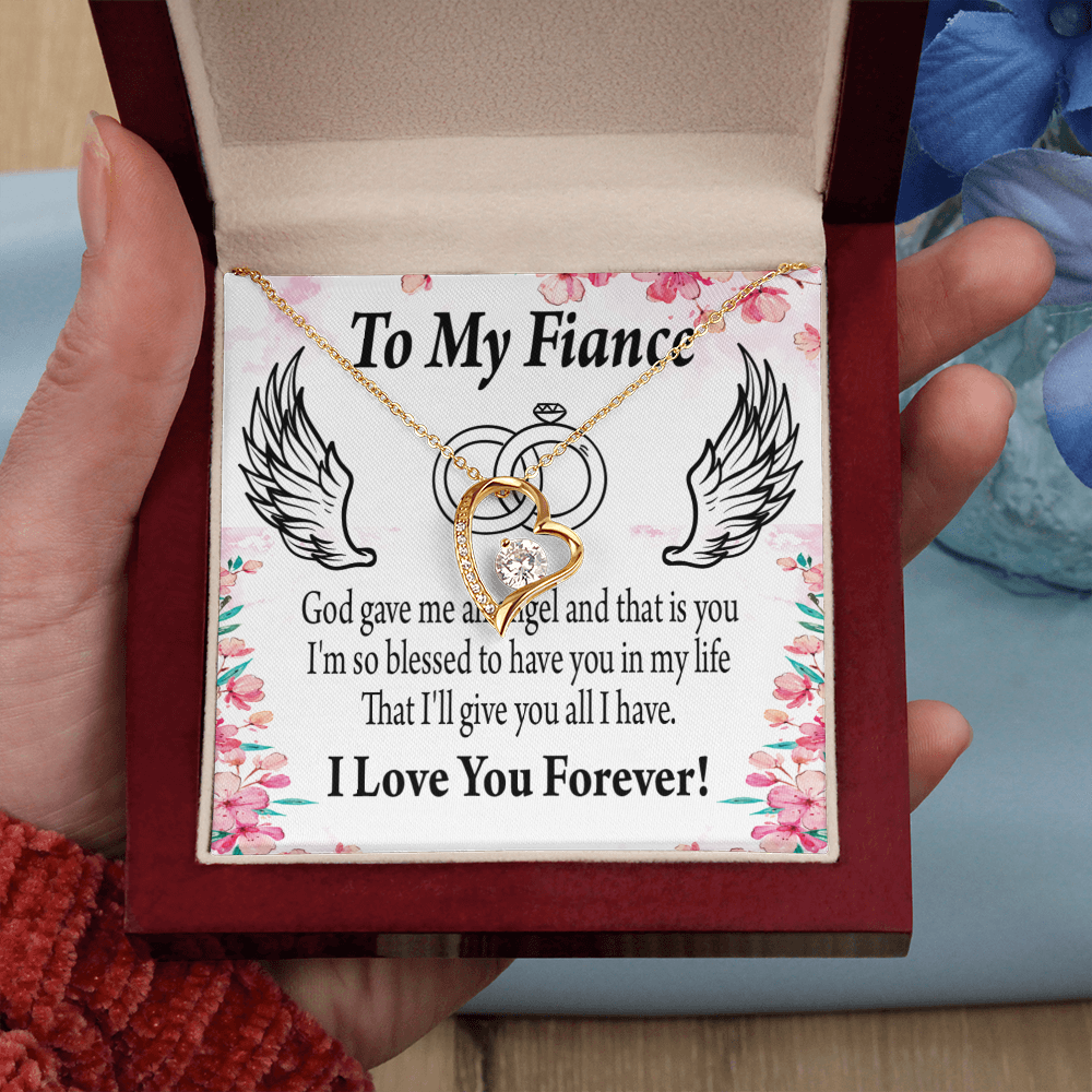 To My Fiancee God Gave Me an Angel Forever Necklace w Message Card-Express Your Love Gifts