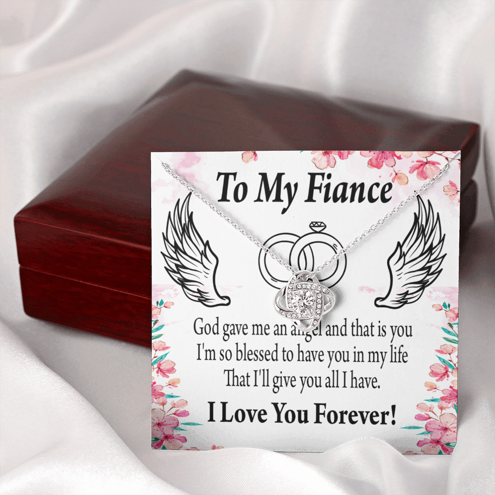 To My Fiancee God Gave Me an Angel Infinity Knot Necklace Message Card-Express Your Love Gifts