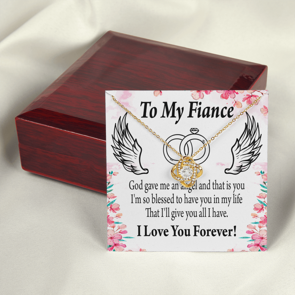 To My Fiancee God Gave Me an Angel Infinity Knot Necklace Message Card-Express Your Love Gifts