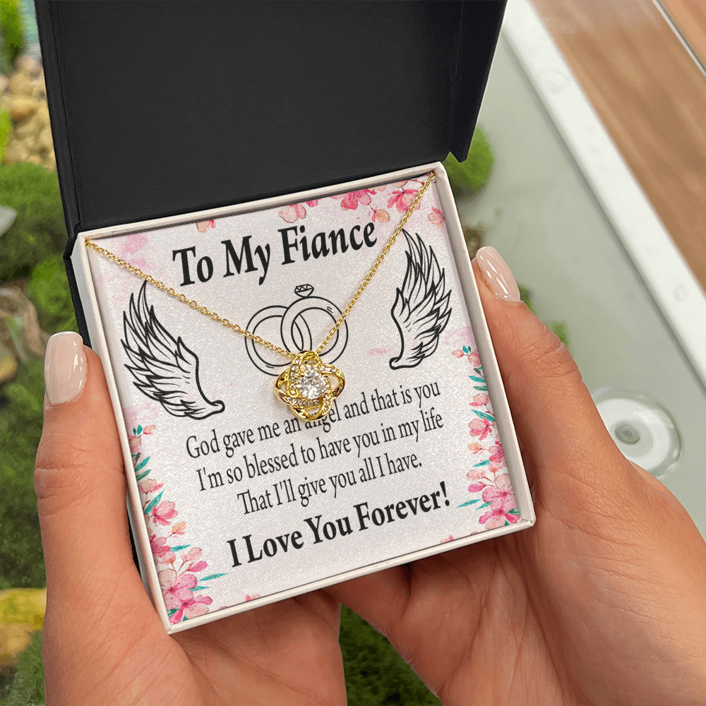 To My Fiancee God Gave Me an Angel Infinity Knot Necklace Message Card-Express Your Love Gifts