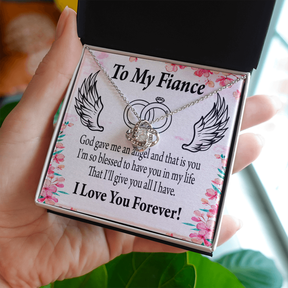 To My Fiancee God Gave Me an Angel Infinity Knot Necklace Message Card-Express Your Love Gifts