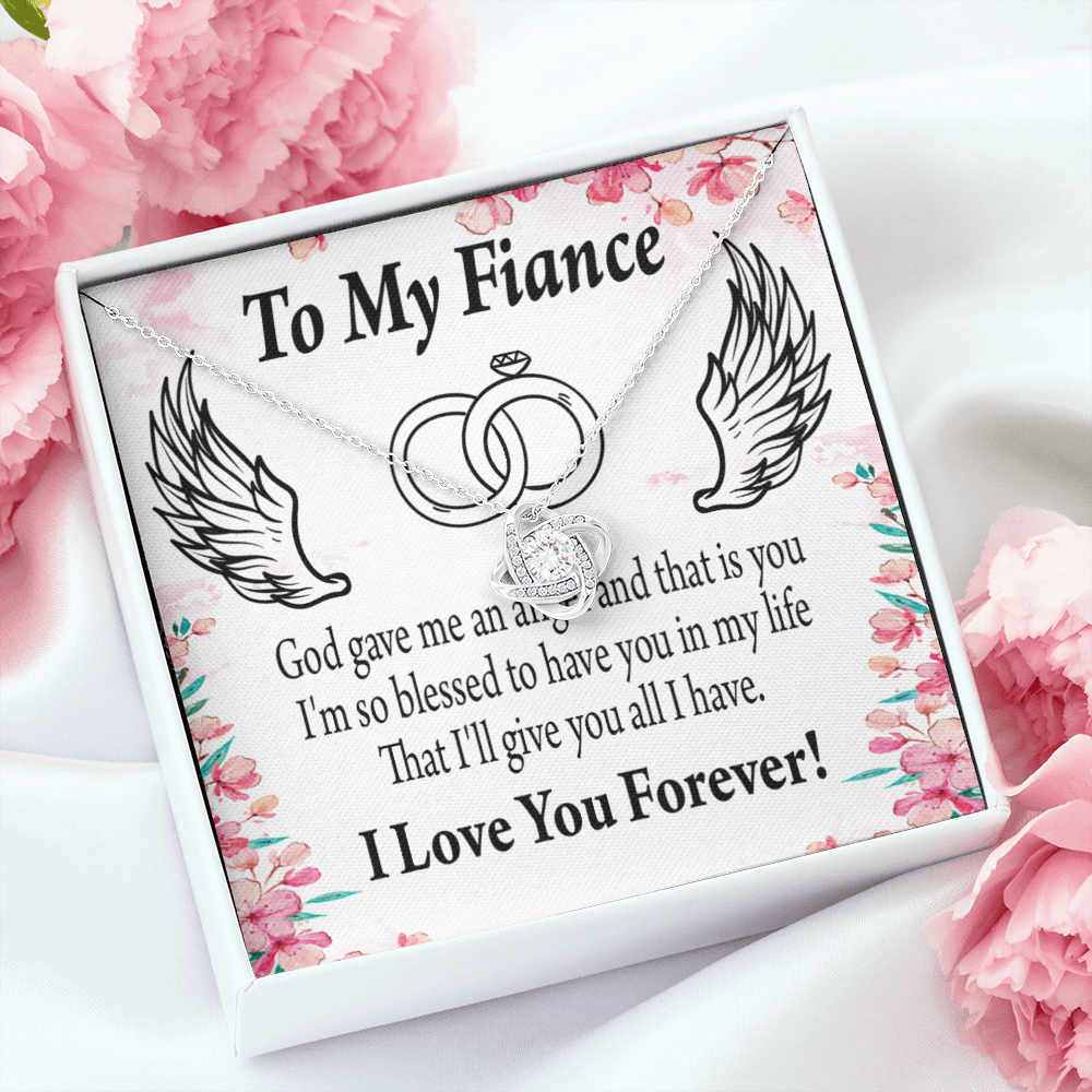 To My Fiancee God Gave Me an Angel Infinity Knot Necklace Message Card-Express Your Love Gifts