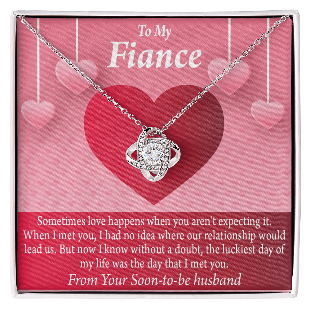 To My Fiancee I'm Lucky To Have Met You Infinity Knot Necklace Message Card-Express Your Love Gifts