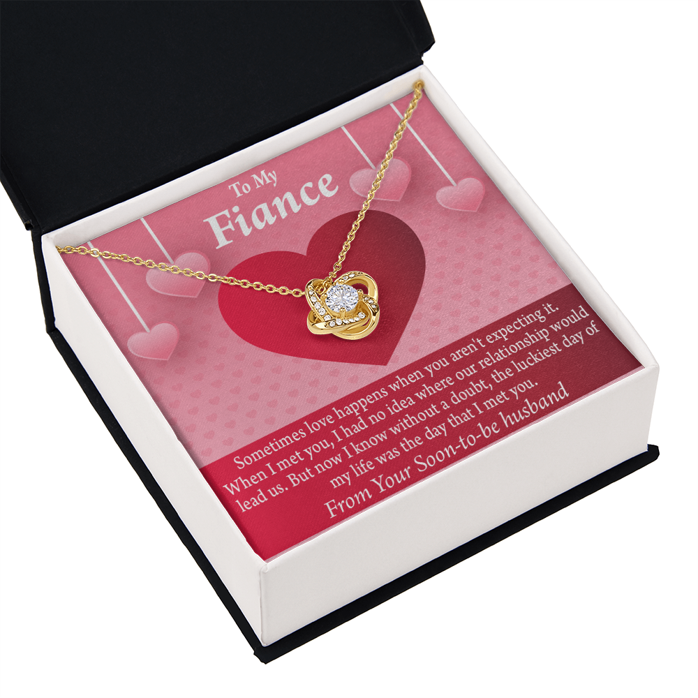 To My Fiancee I'm Lucky To Have Met You Infinity Knot Necklace Message Card-Express Your Love Gifts