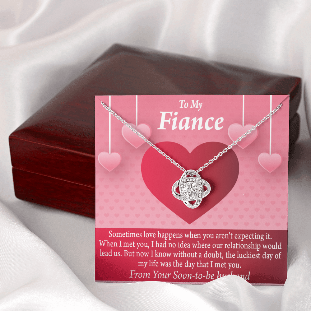 To My Fiancee I'm Lucky To Have Met You Infinity Knot Necklace Message Card-Express Your Love Gifts