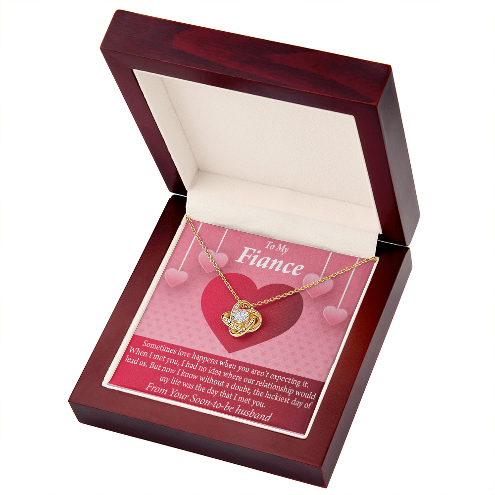 To My Fiancee I'm Lucky To Have Met You Infinity Knot Necklace Message Card-Express Your Love Gifts