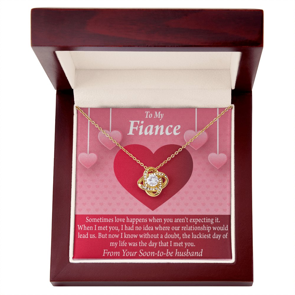 To My Fiancee I'm Lucky To Have Met You Infinity Knot Necklace Message Card-Express Your Love Gifts