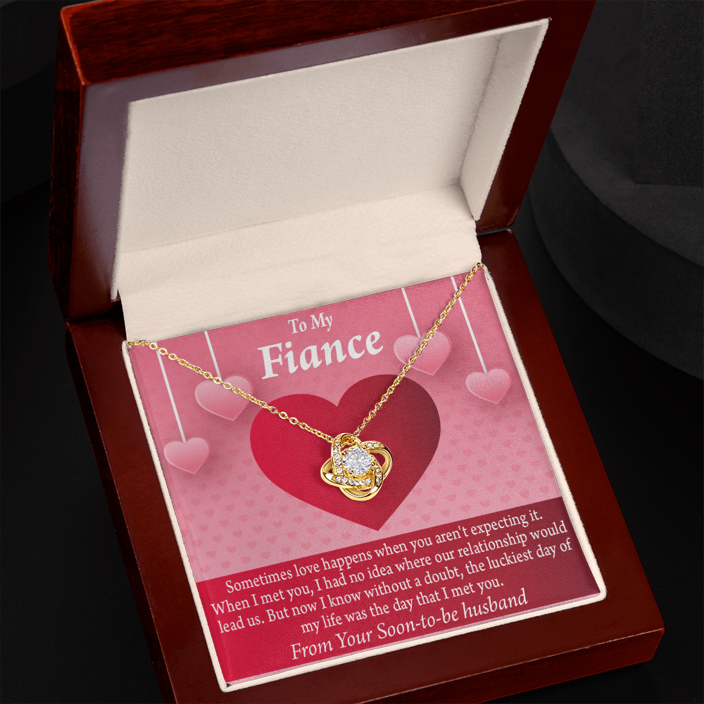 To My Fiancee I'm Lucky To Have Met You Infinity Knot Necklace Message Card-Express Your Love Gifts