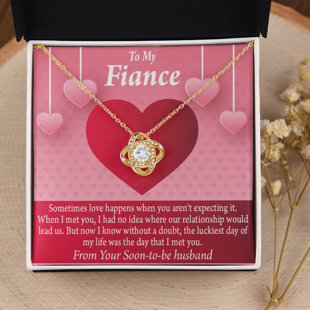 To My Fiancee I'm Lucky To Have Met You Infinity Knot Necklace Message Card-Express Your Love Gifts
