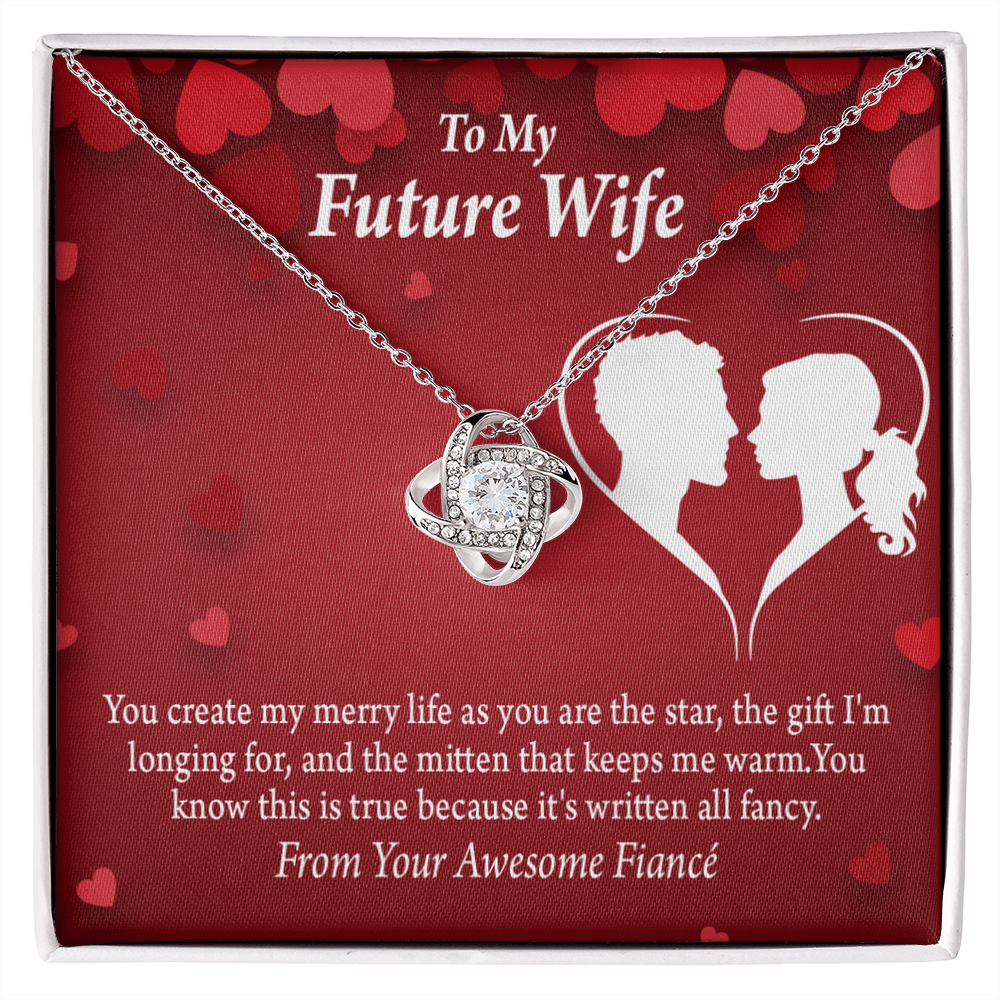 To My Fiancee Merry Life Infinity Knot Necklace Message Card-Express Your Love Gifts