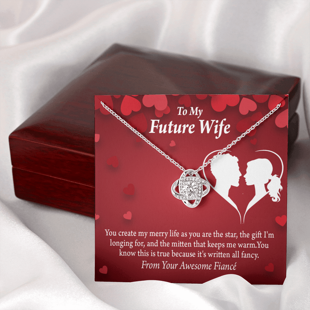 To My Fiancee Merry Life Infinity Knot Necklace Message Card-Express Your Love Gifts