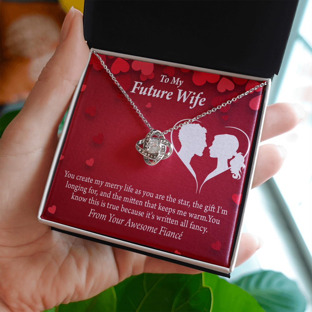 To My Fiancee Merry Life Infinity Knot Necklace Message Card-Express Your Love Gifts