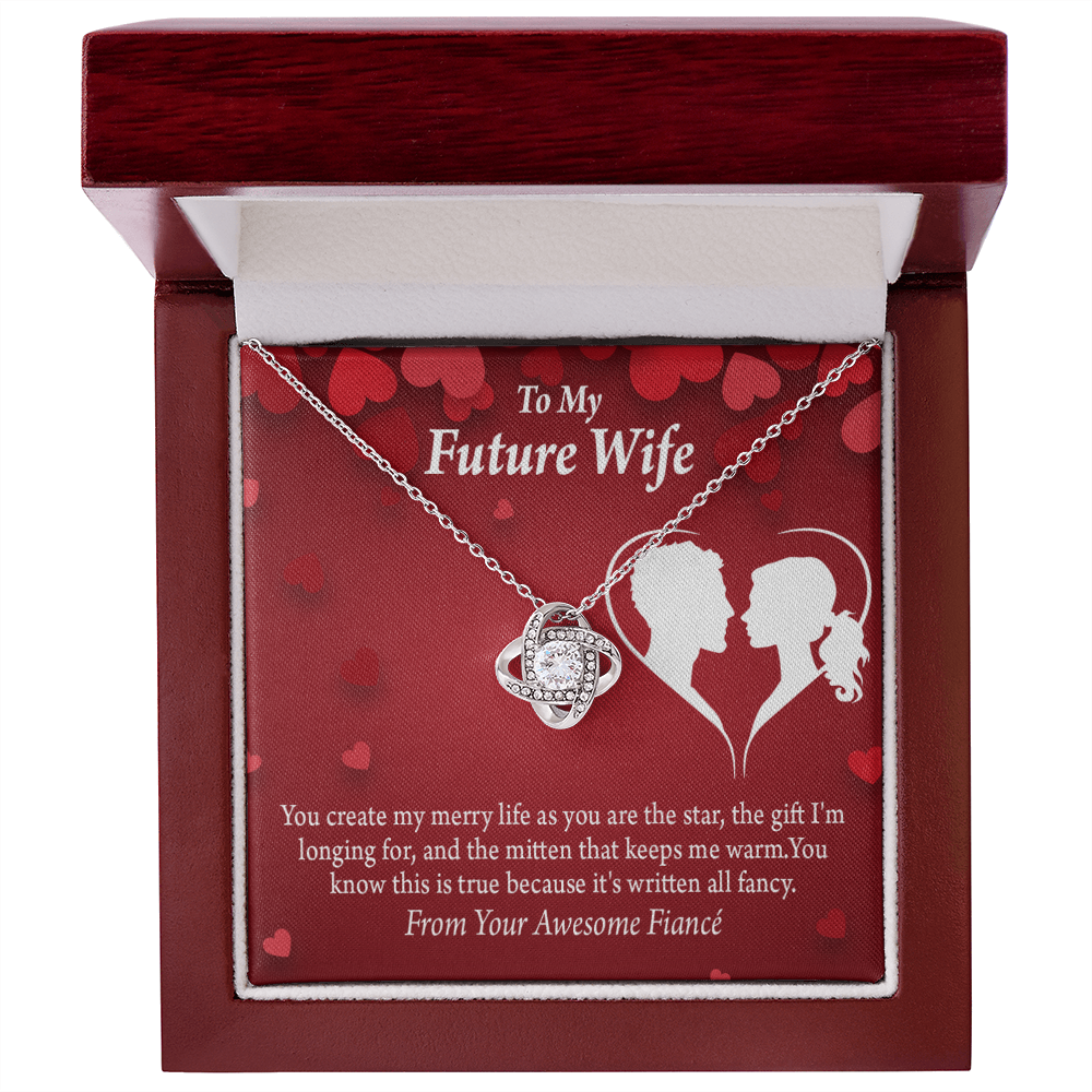 To My Fiancee Merry Life Infinity Knot Necklace Message Card-Express Your Love Gifts