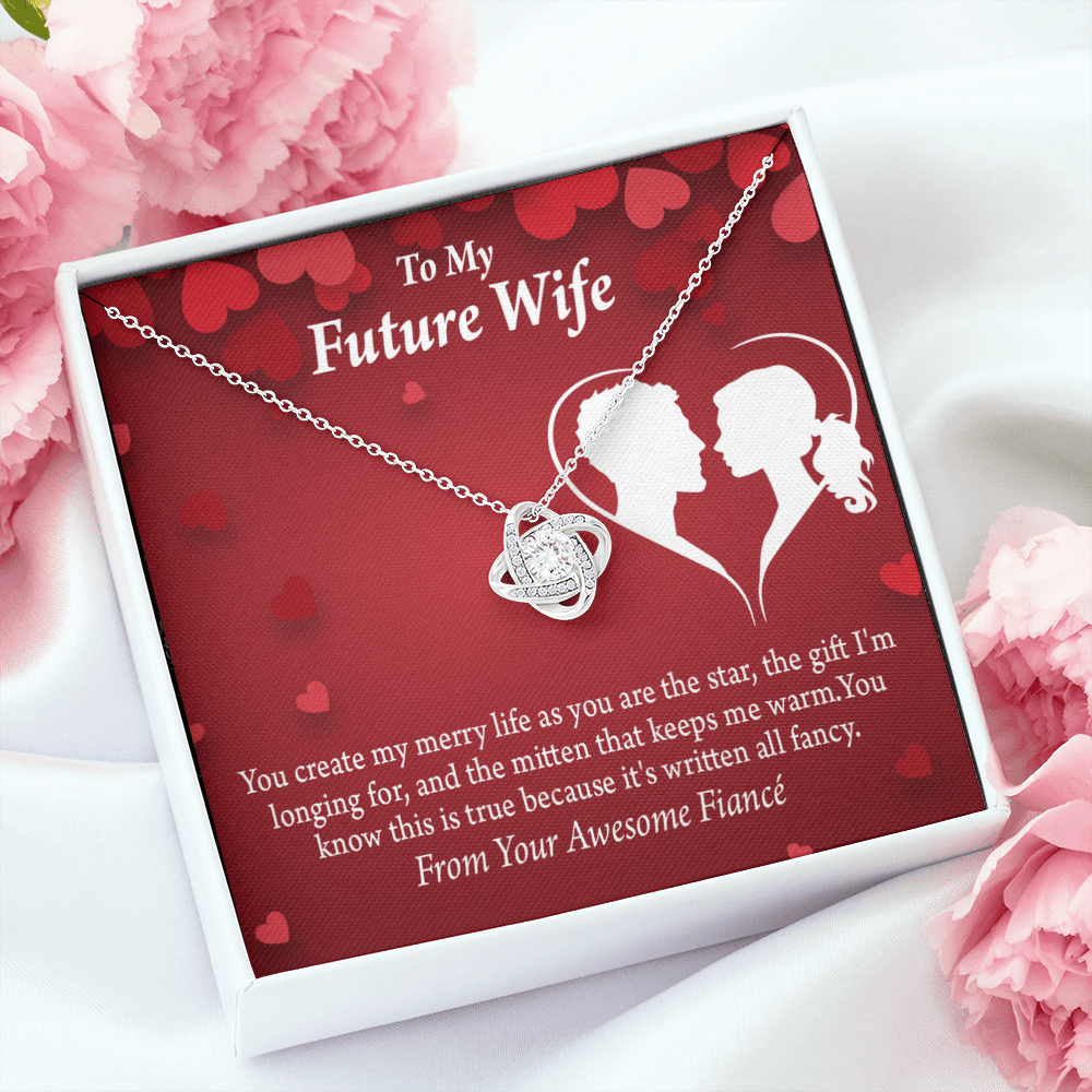 To My Fiancee Merry Life Infinity Knot Necklace Message Card-Express Your Love Gifts