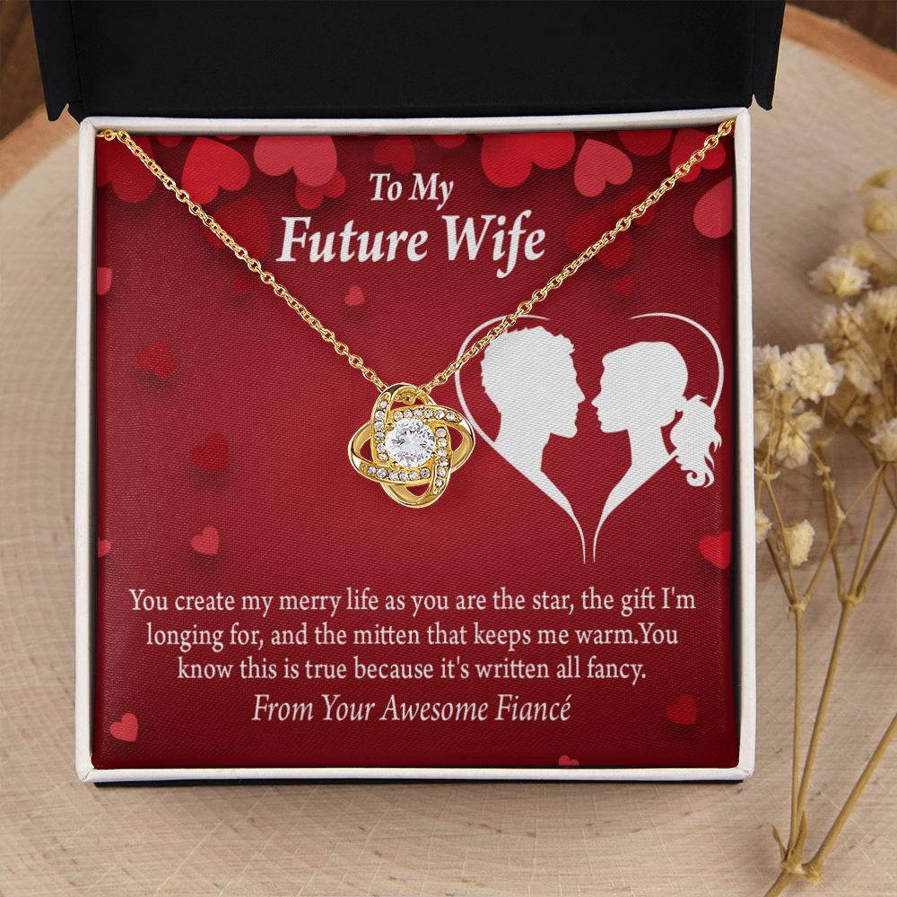 To My Fiancee Merry Life Infinity Knot Necklace Message Card-Express Your Love Gifts