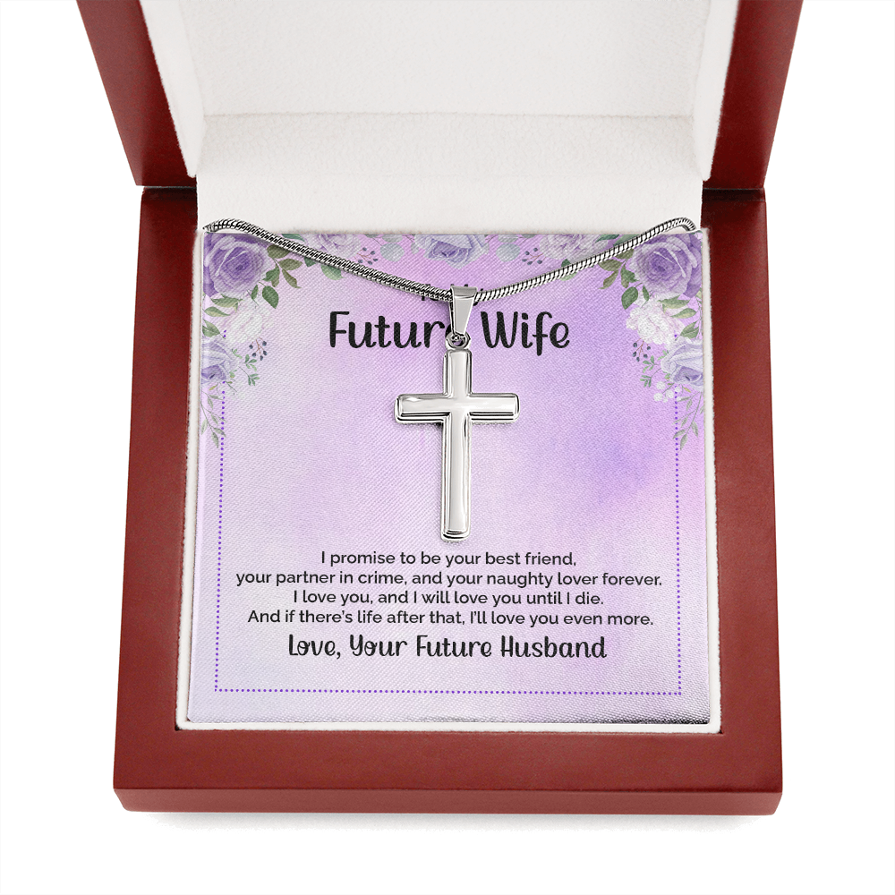 To My Future Wife I Promise To Be Your Best Friend Cross Card Necklace w Stainless Steel Pendant-Express Your Love Gifts
