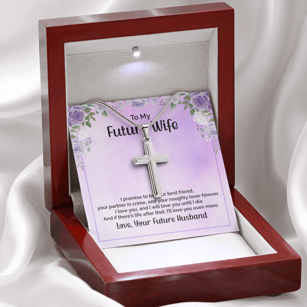 To My Future Wife I Promise To Be Your Best Friend Cross Card Necklace w Stainless Steel Pendant-Express Your Love Gifts