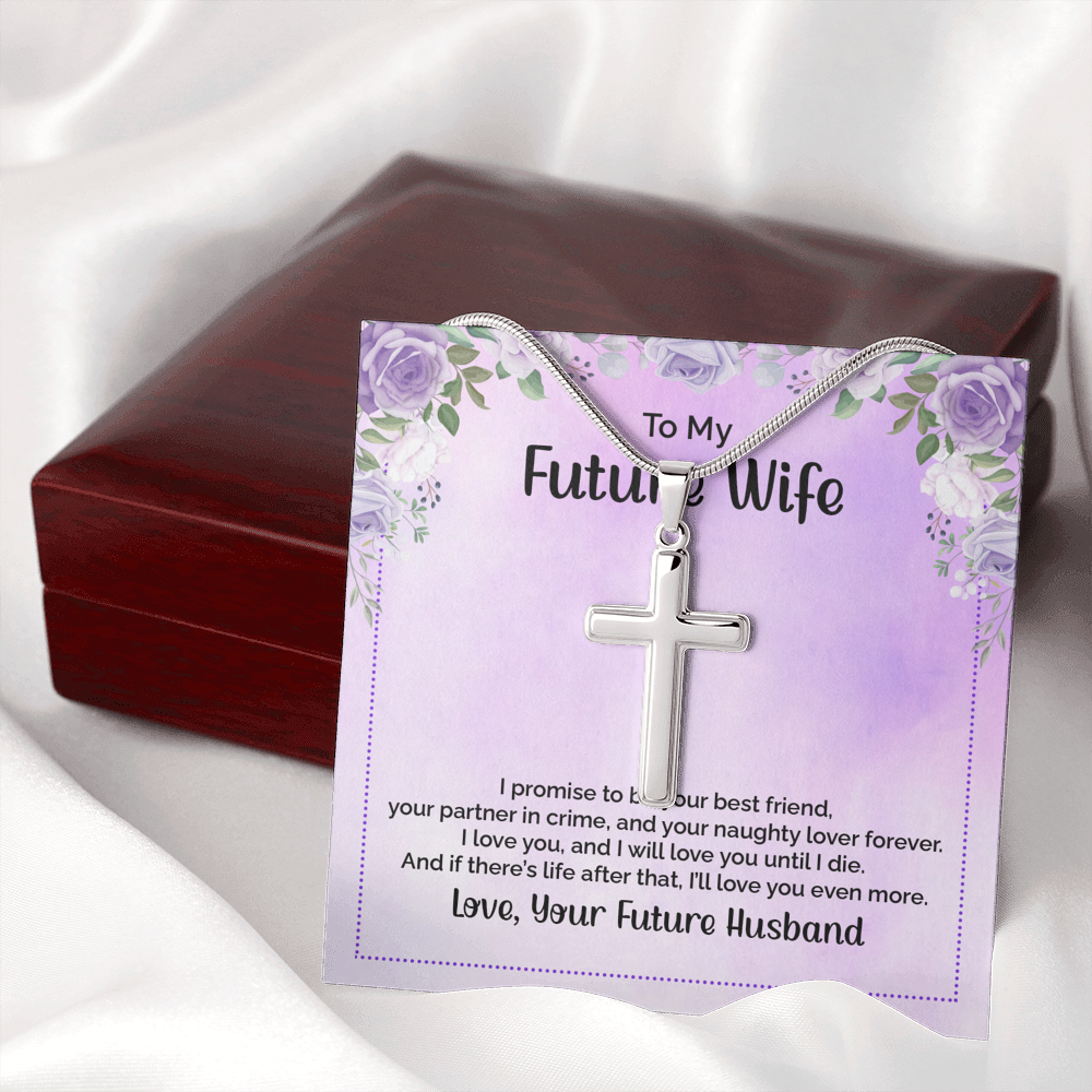To My Future Wife I Promise To Be Your Best Friend Cross Card Necklace w Stainless Steel Pendant-Express Your Love Gifts