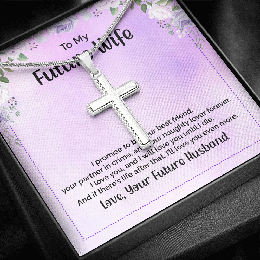 To My Future Wife I Promise To Be Your Best Friend Cross Card Necklace w Stainless Steel Pendant-Express Your Love Gifts