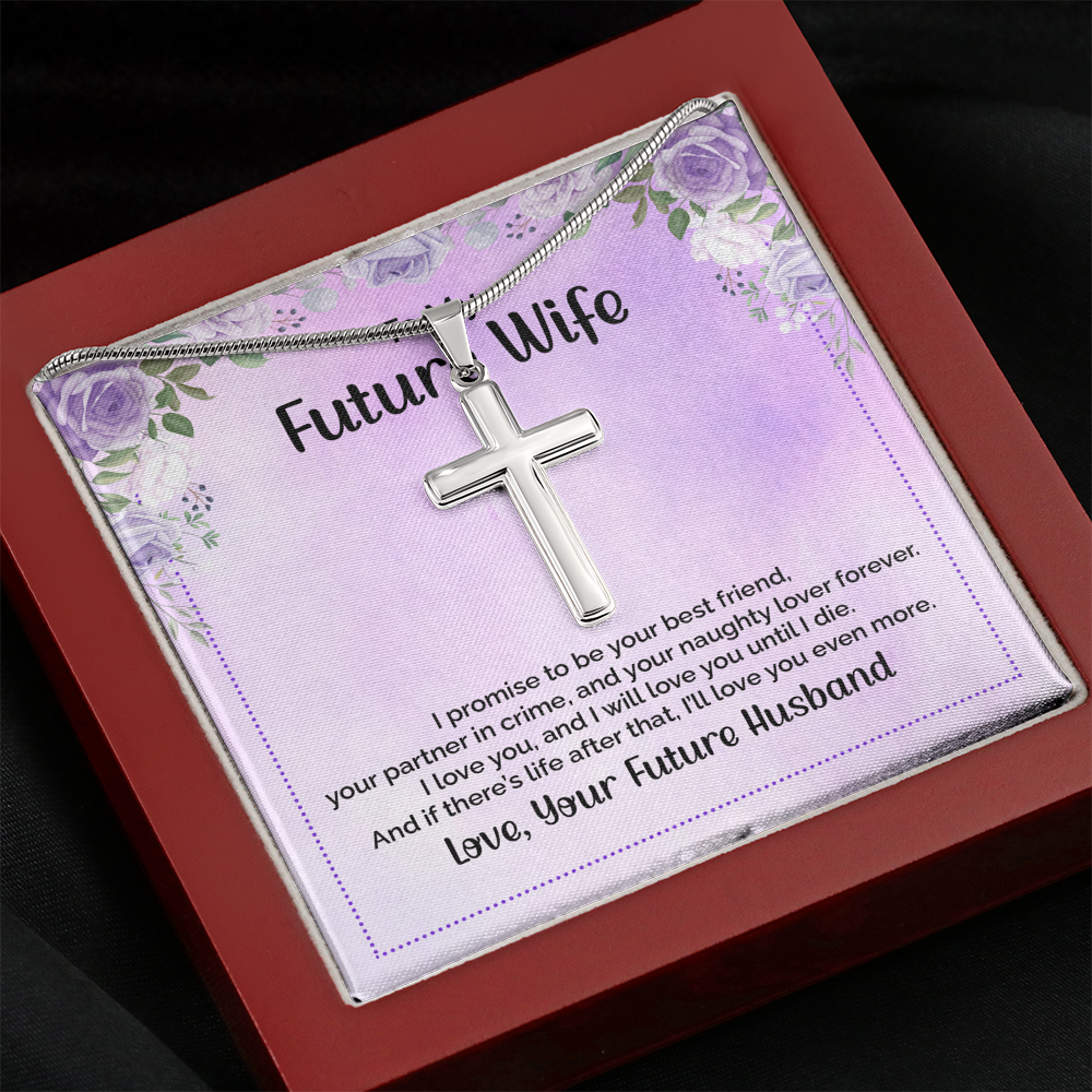 To My Future Wife I Promise To Be Your Best Friend Cross Card Necklace w Stainless Steel Pendant-Express Your Love Gifts