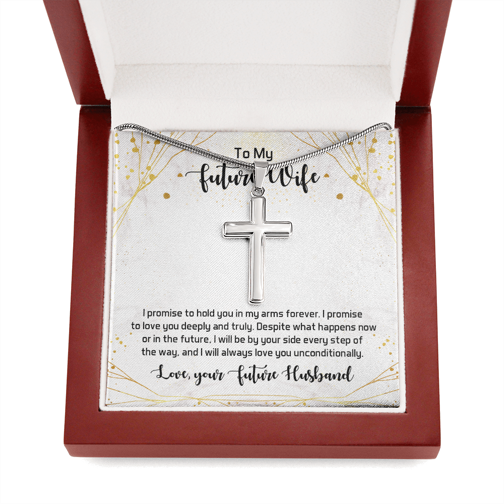 To My Future Wife I Promise To Hold You In My Arms Forever Cross Card Necklace w Stainless Steel Pendant-Express Your Love Gifts