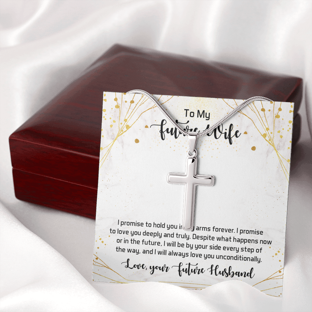 To My Future Wife I Promise To Hold You In My Arms Forever Cross Card Necklace w Stainless Steel Pendant-Express Your Love Gifts