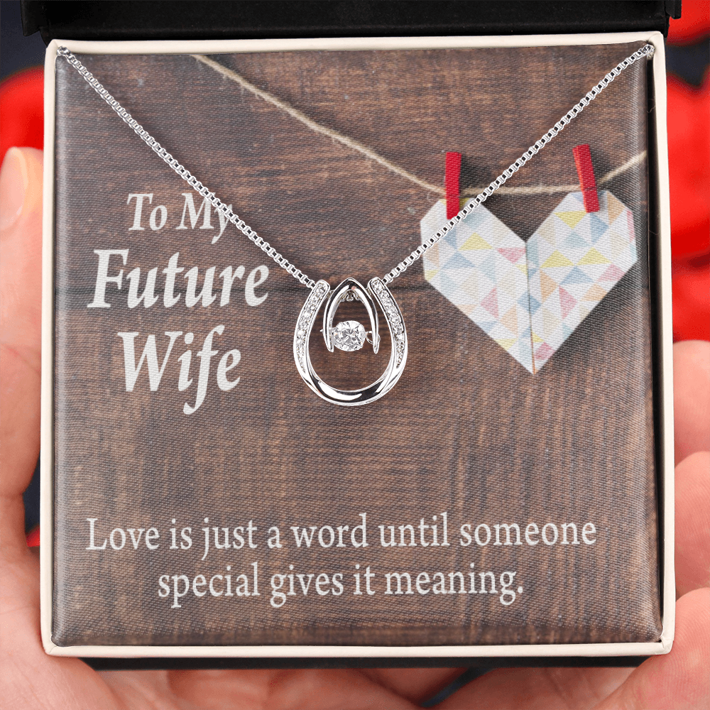 To My Future Wife Love Was Just A Word Lucky Horseshoe Necklace Message Card 14k w CZ Crystals-Express Your Love Gifts