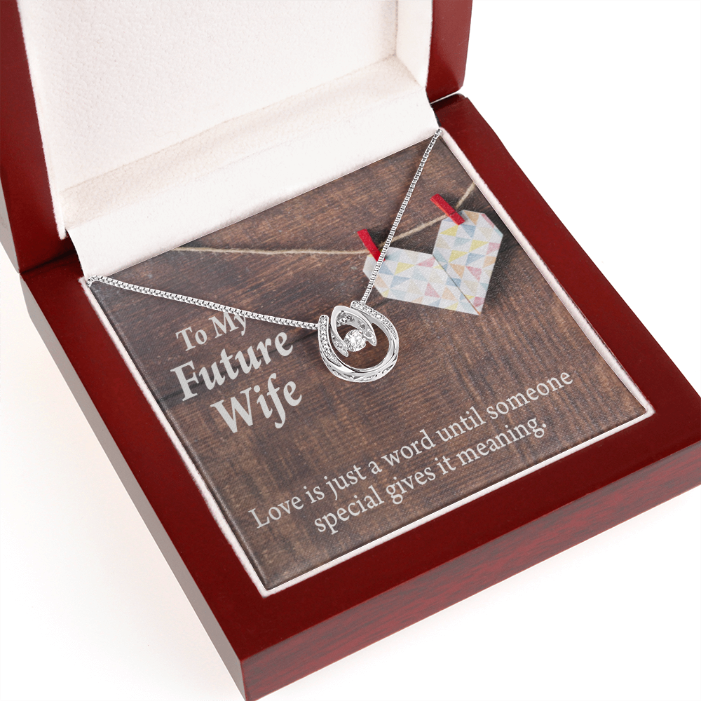 To My Future Wife Love Was Just A Word Lucky Horseshoe Necklace Message Card 14k w CZ Crystals-Express Your Love Gifts