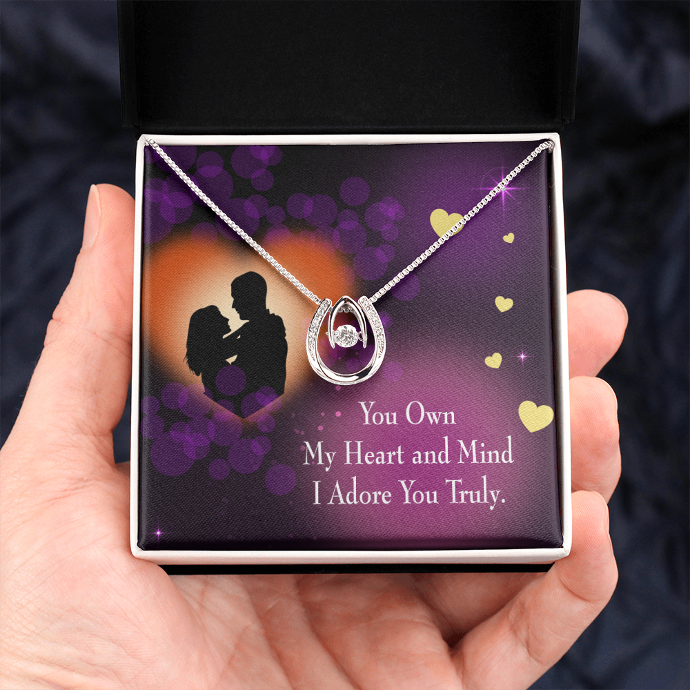 To My Girlfriend Adore You Lucky Horseshoe Necklace Message Card 14k w CZ Crystals-Express Your Love Gifts