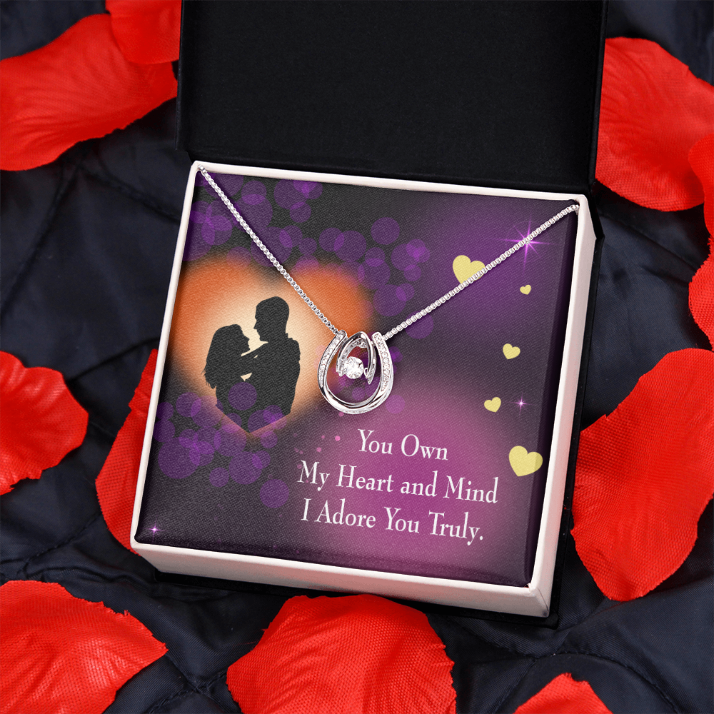 To My Girlfriend Adore You Lucky Horseshoe Necklace Message Card 14k w CZ Crystals-Express Your Love Gifts