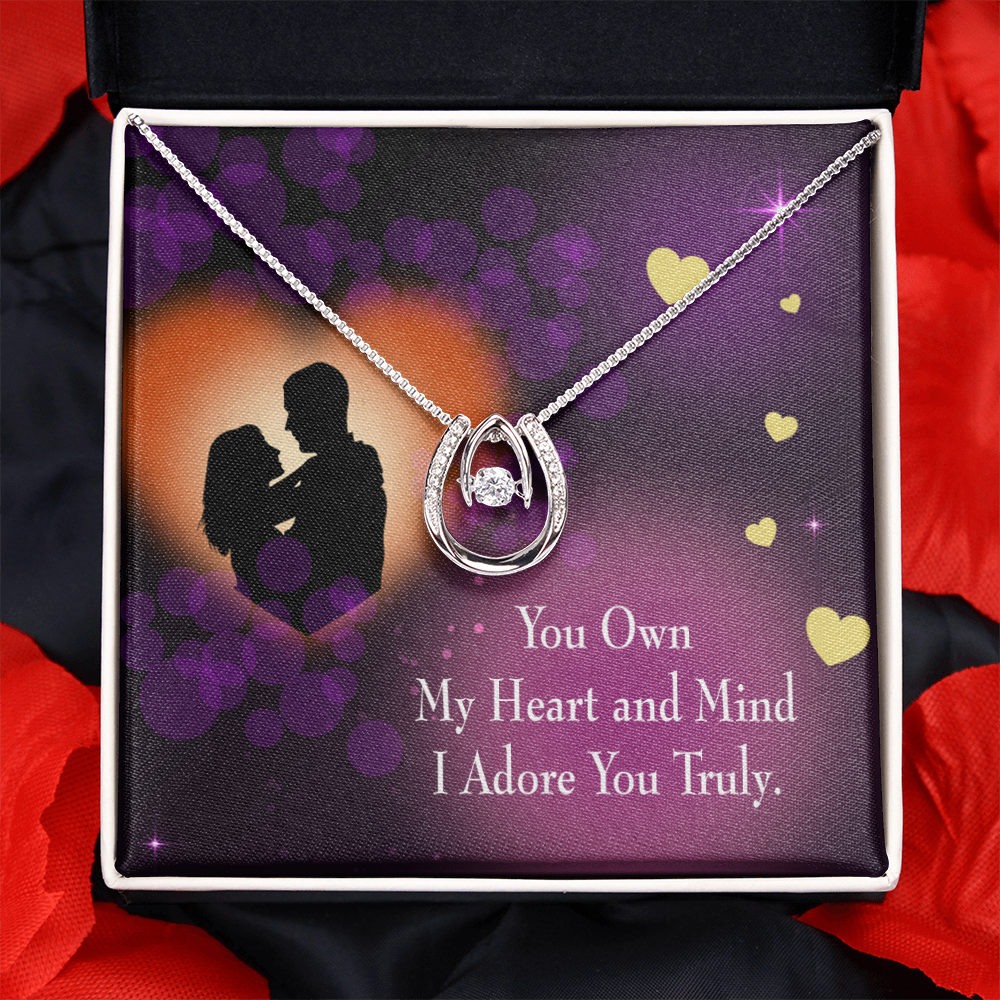 To My Girlfriend Adore You Lucky Horseshoe Necklace Message Card 14k w CZ Crystals-Express Your Love Gifts