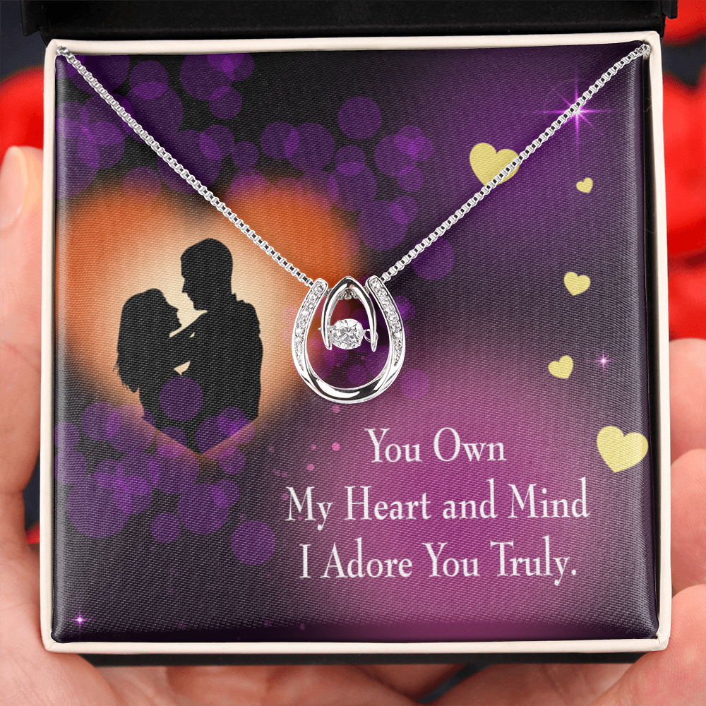 To My Girlfriend Adore You Lucky Horseshoe Necklace Message Card 14k w CZ Crystals-Express Your Love Gifts