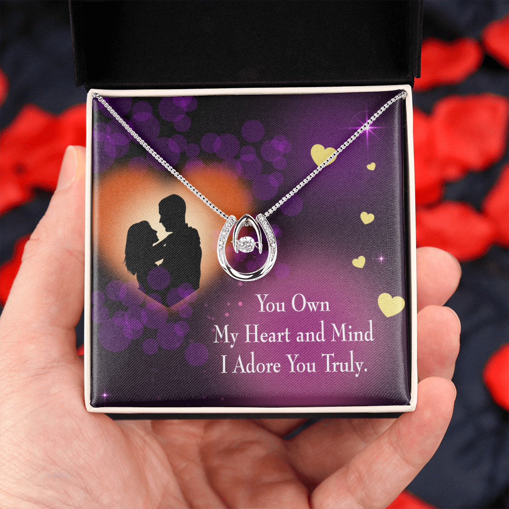 To My Girlfriend Adore You Lucky Horseshoe Necklace Message Card 14k w CZ Crystals-Express Your Love Gifts