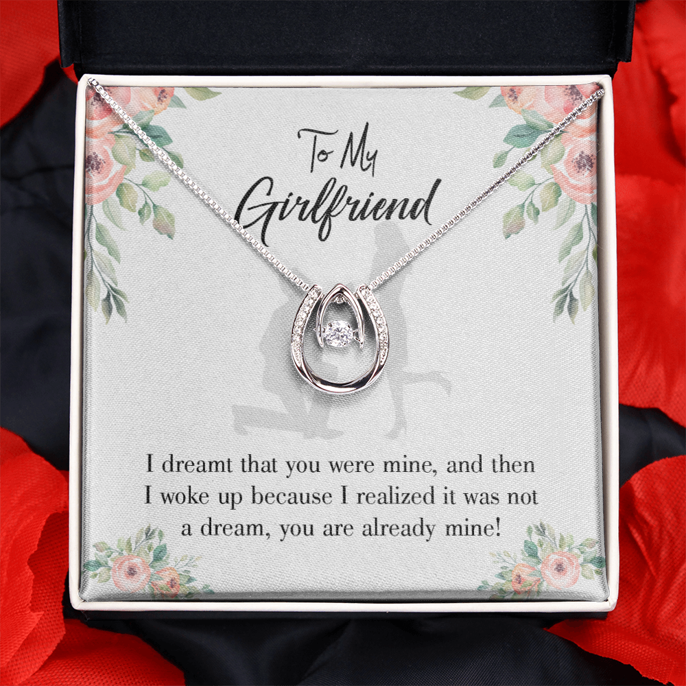 To My Girlfriend Already Mine Lucky Horseshoe Necklace Message Card 14k w CZ Crystals-Express Your Love Gifts