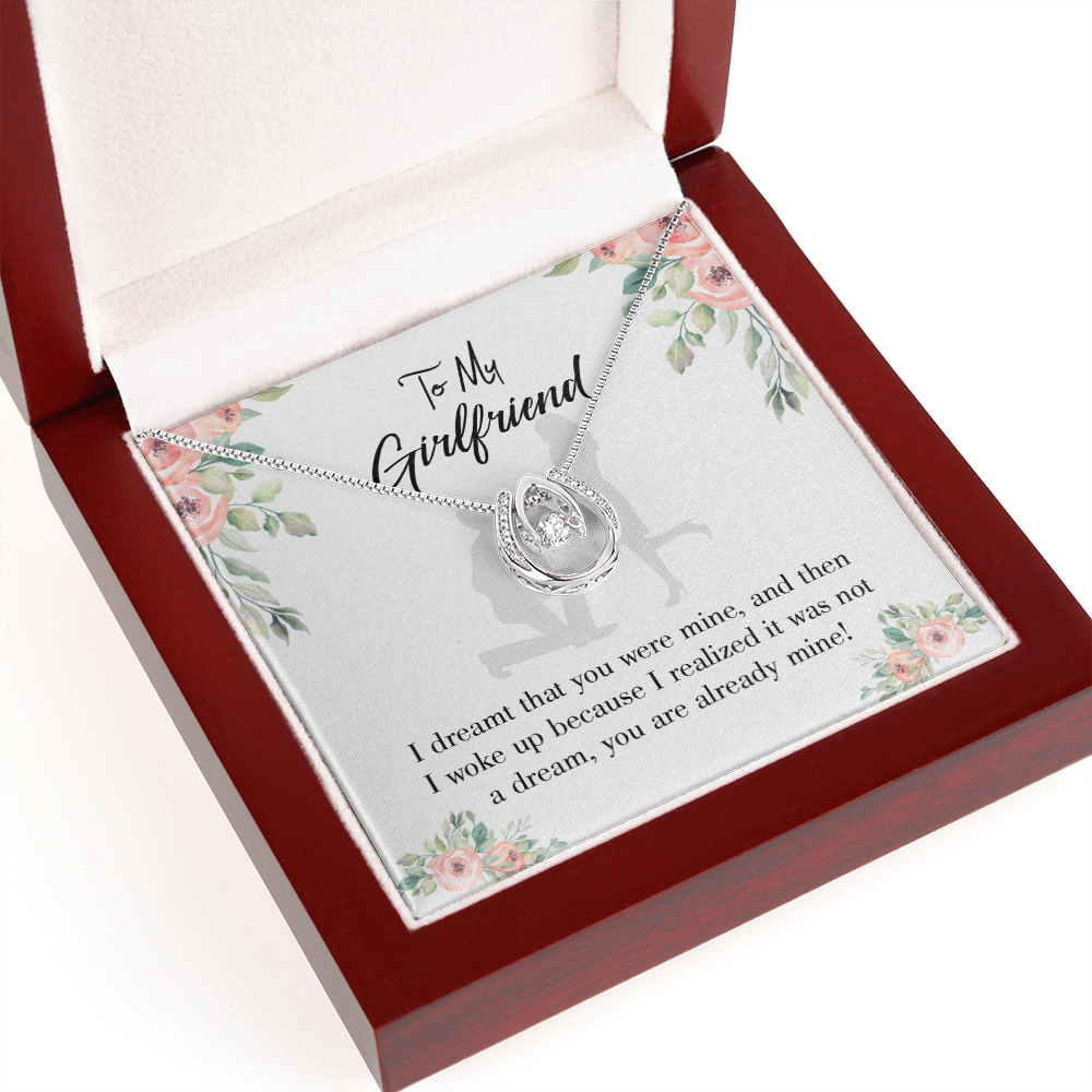 To My Girlfriend Already Mine Lucky Horseshoe Necklace Message Card 14k w CZ Crystals-Express Your Love Gifts