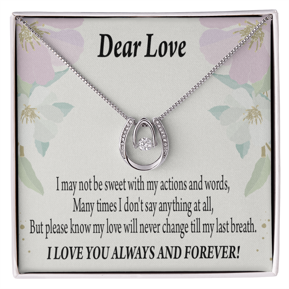 To My Girlfriend Always and Forever Lucky Horseshoe Necklace Message Card 14k w CZ Crystals-Express Your Love Gifts