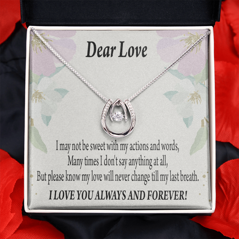 To My Girlfriend Always and Forever Lucky Horseshoe Necklace Message Card 14k w CZ Crystals-Express Your Love Gifts