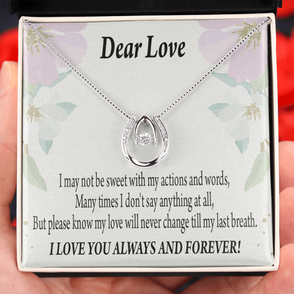 To My Girlfriend Always and Forever Lucky Horseshoe Necklace Message Card 14k w CZ Crystals-Express Your Love Gifts