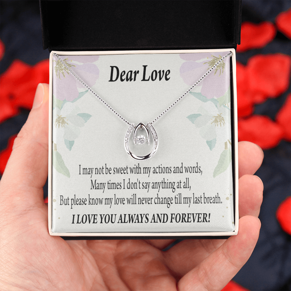 To My Girlfriend Always and Forever Lucky Horseshoe Necklace Message Card 14k w CZ Crystals-Express Your Love Gifts